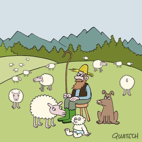 Shepard with sheep-child.