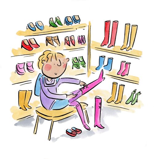 Trying on boots