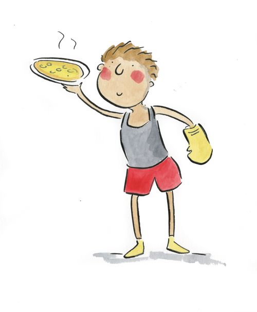 Boxer with a pizza