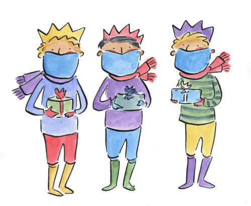 Three Wise Men wearing face masks.