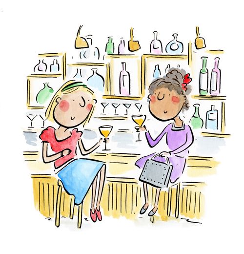 Women drinking breakfast martinis.