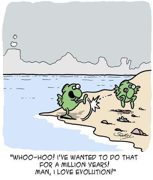 "Whoo-hoo! I've wanted to do that for a million years! Man, I love evolution!"