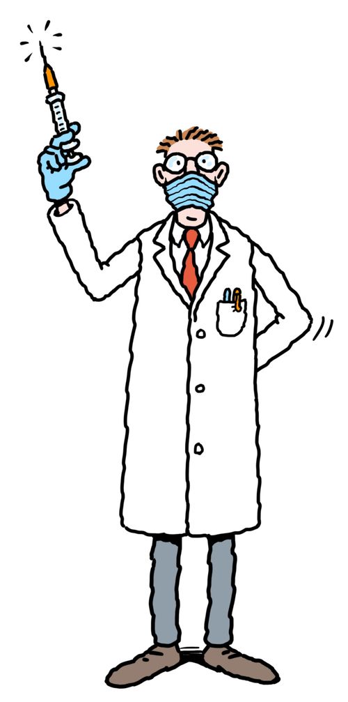 A doctor with a hypodermic syringe.