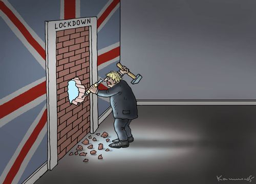 Boris Johnson breaking the UK out of lockdown.