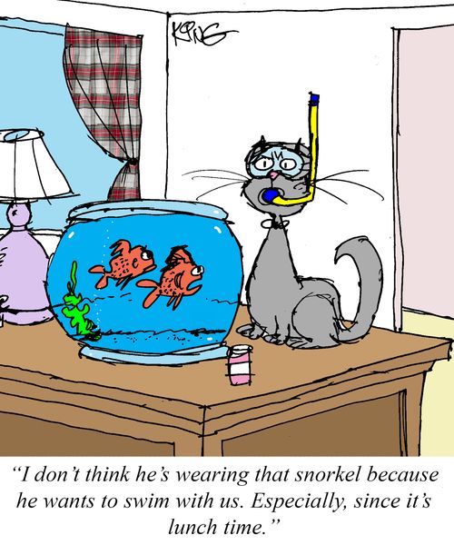 "I don't think he's wearing that snorkel because he wants to swim with us. Especially, since it's lunch time."