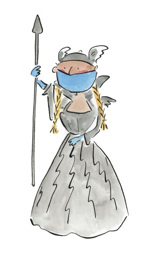 Brunhilda with a mask.