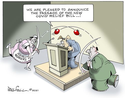 "We are pleased to announce the passage of the new covid relief bill."
