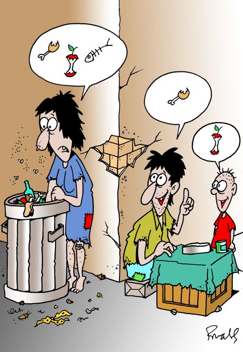 A family eat their dinner out of a bin