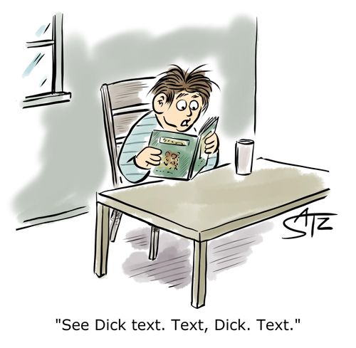 "See Dick text. Text, Dick. Text."