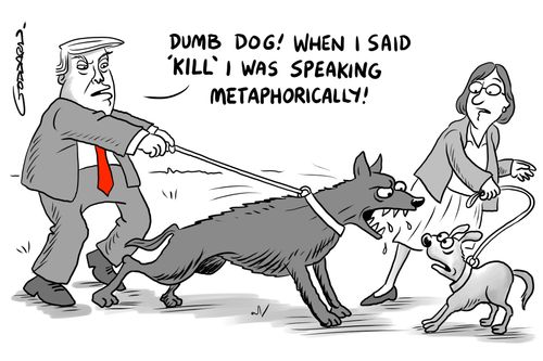 "Dumb dog! When I said 'kill' I was speaking metaphorically!"