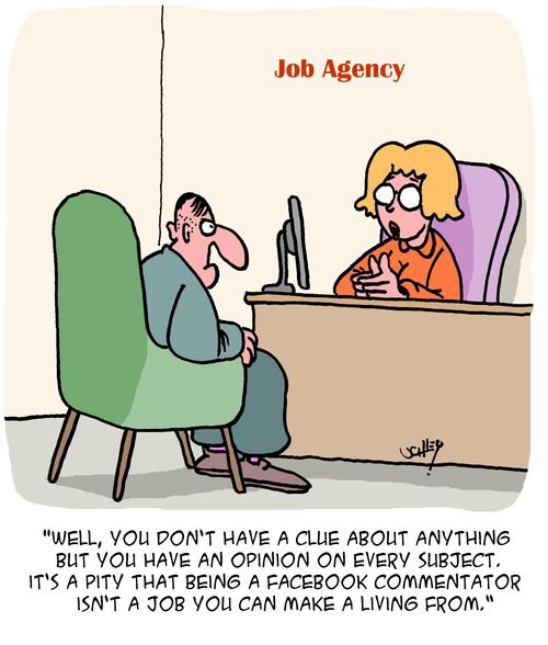"Well, you don't have a clue about anything, but you have an opinion on every subject. It's a pity that being a facebook commentator isn't a job you can make a living from."