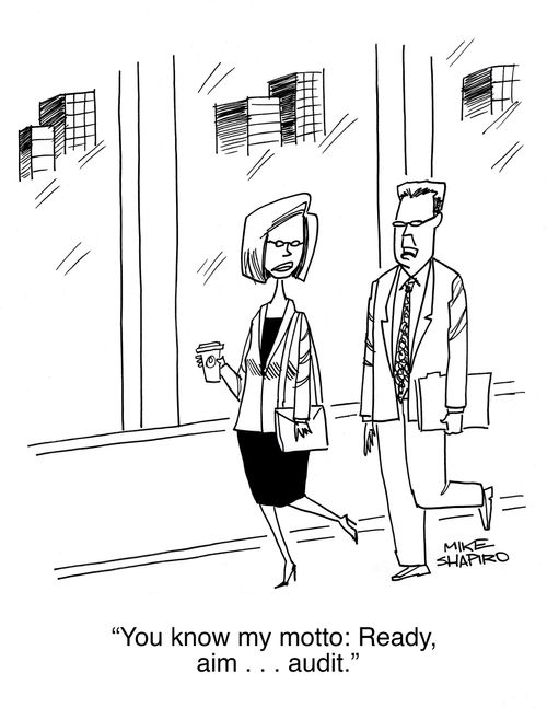 "You know my motto: Ready, aim  . . . audit." 