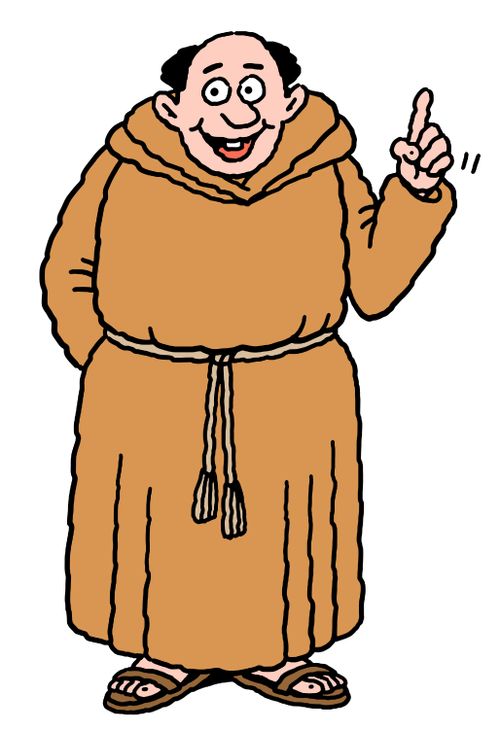 A monk, pointing upwards