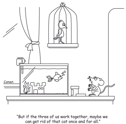 "But if the three of us work together, maybe we can get rid of that cat once and for all."
