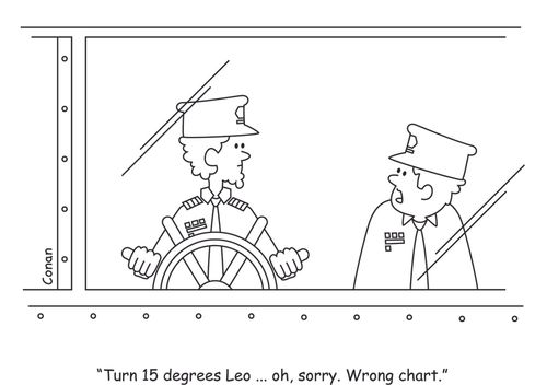 "Turn 15 degrees Leo... Oh, sorry. Wrong chart."
