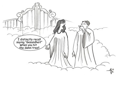 "I distinctly recall saying 'Gesundheit' when you hit the damn tree."