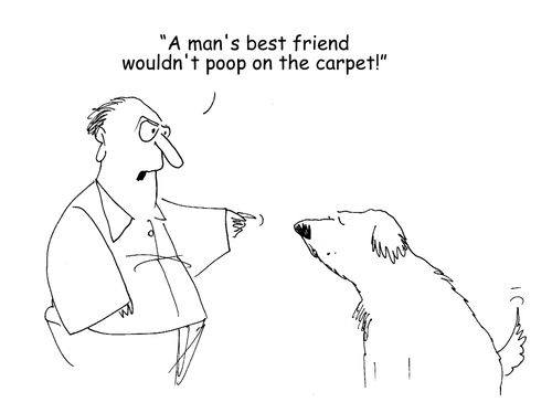 "A man's best friend wouldn't poop on the carpet!" 