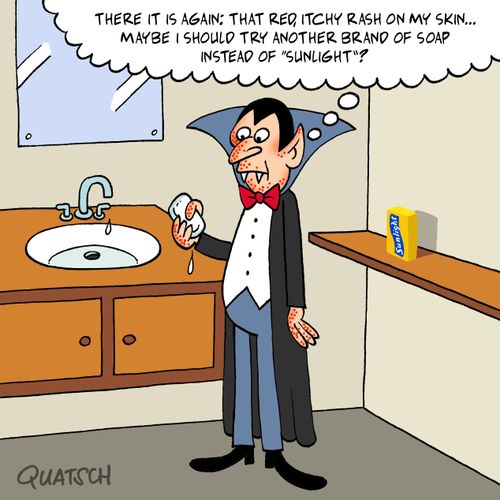 "There it is again: that red, itchy rash on my skin... Maybe I should try another brand of soap instead of 'Sunlight'?"