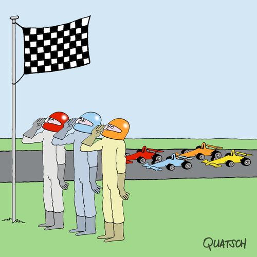 F1 drivers saluting a checkered flag
