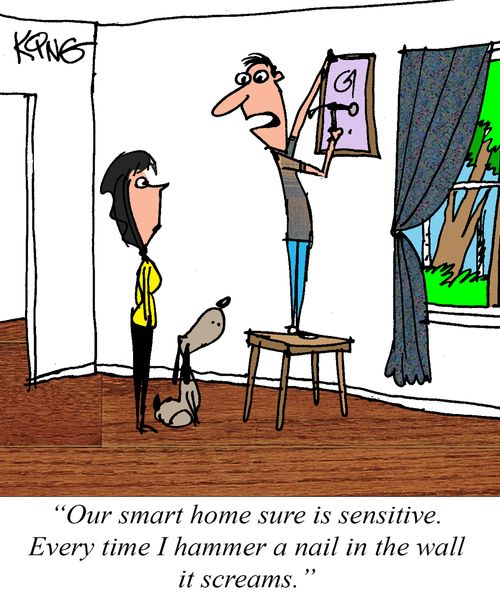 "Our smart home sure is sensitive. Every time I hammer a nail in the wall it screams."
