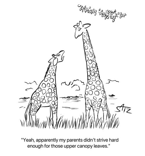 "Yeah, apparently my parents didn't strive hard enough for those upper canopy leaves."