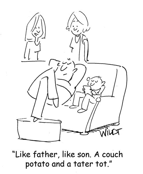 "Like father, like son. A couch potato and a tater tot."