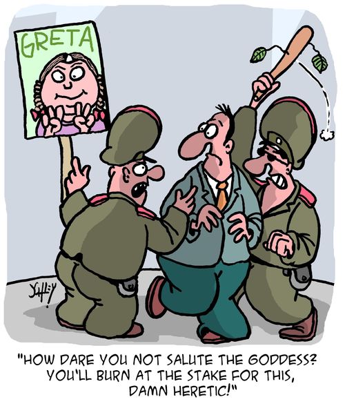 "How dare you not salute the goddess? You'll burn at the stake for this, damn heretic!"