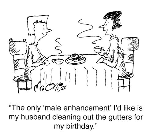 "The only 'male enhancement' I'd like is my husband cleaning out the gutters for my birthday."