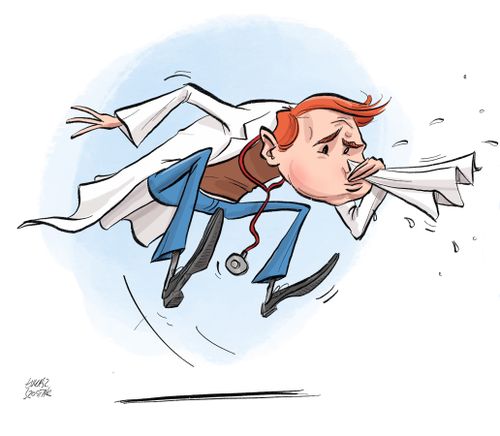 An allergist sneezing