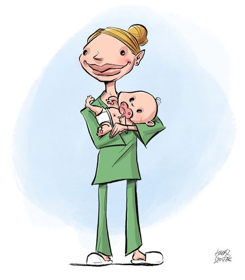 A midwife holding a baby