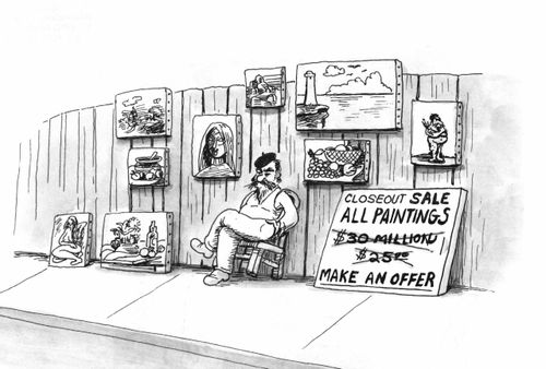 Fine artist has methodically lowered the price of his art.