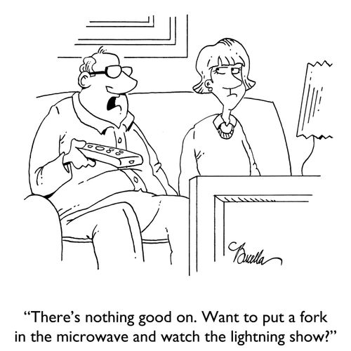 "There's nothing good on. Want to put a fork in the microwave and watch the lightning show?"