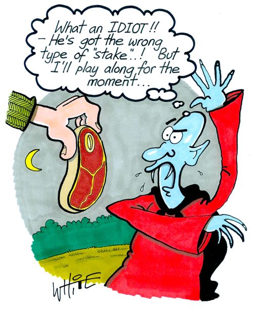 "What an IDIOT!! He's got the wrong type of 'steak'..! But I'll play along for the moment..."