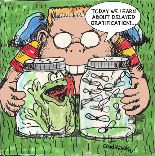 "Today we learn about delayed gratification!..."