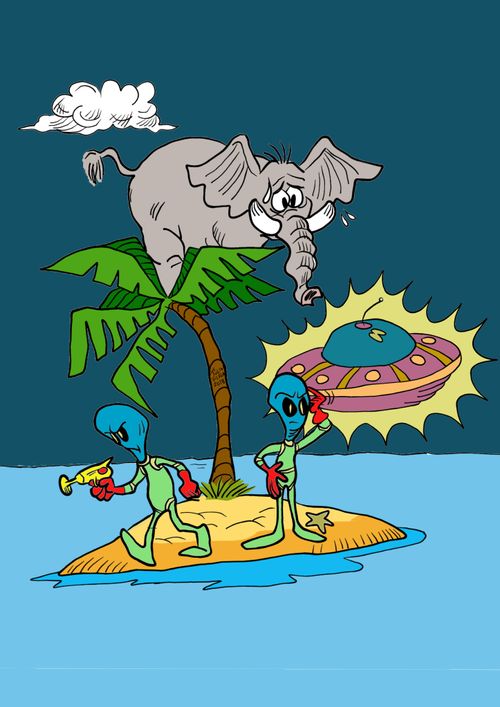 Elephant and Aliens on a Desert Island