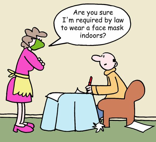 "Are you sure I'm required by law to wear a face mask indoors?"