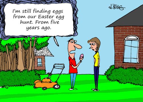 "I'm finding eggs from our Easter egg hunt. From five years ago."