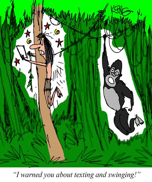 "I warned you about texting and swinging!"