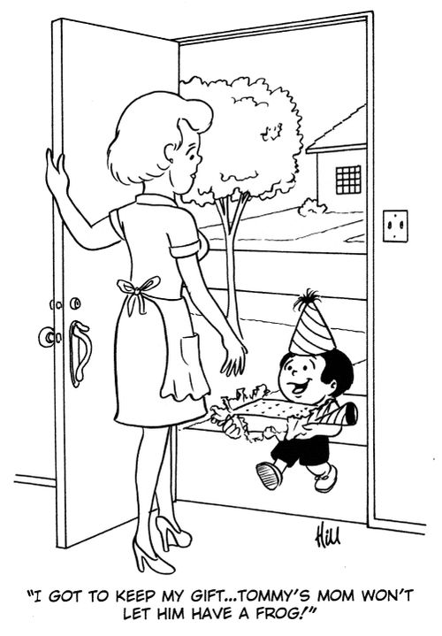"I got to keep my gift... Tommy's mom won't let him have a frog!"