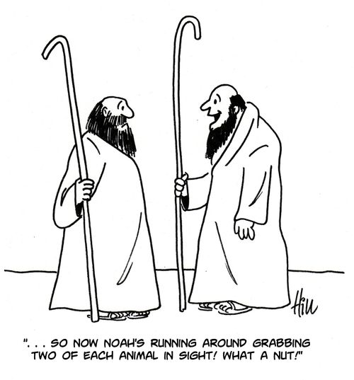 "... So now Noah's running around grabbing two of each animal in sight! What a nut!"