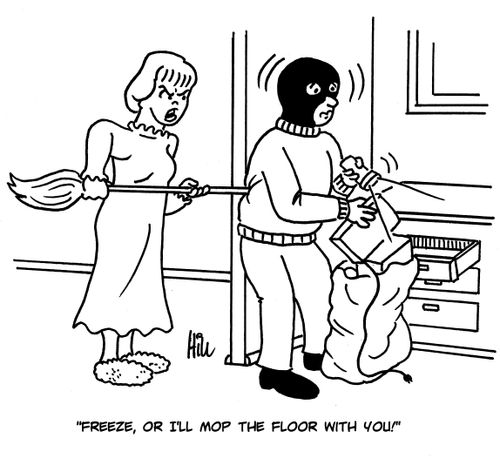 "Freeze, or I'll mop the floor with you!"