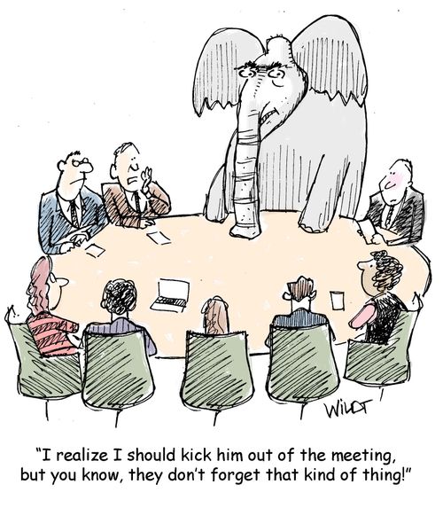 "I realize I should kick him out of the meeting, but you know, they don't forget that kind of thing!"
