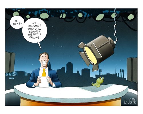 "Up next - an economist who still believes the sky is falling."