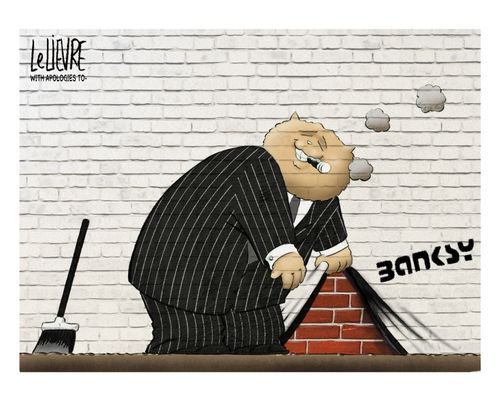 A fat cat sweeps up