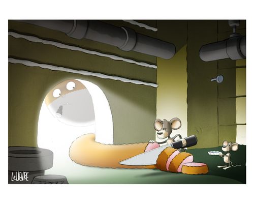 Mice Cutting Up A Cat's Tail