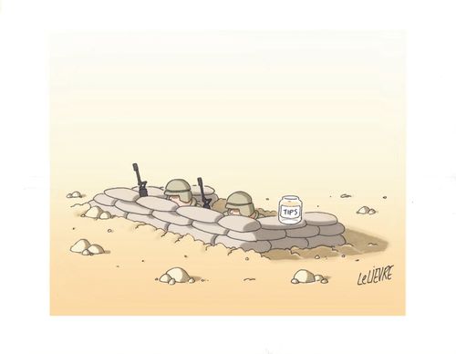 Soldiers in bunker with tip jar