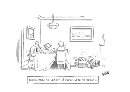 Houdini tries to get out of dinner with his in-laws.