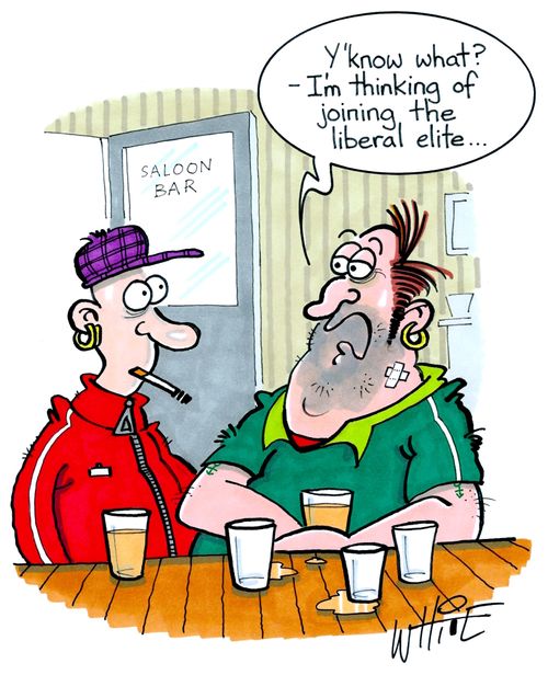 "Y'know what?  - I'm thinking of joining the liberal elite. . ."