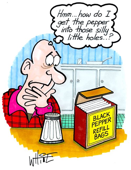 "Hmm....how do I get the pepper into those silly little holes...?"