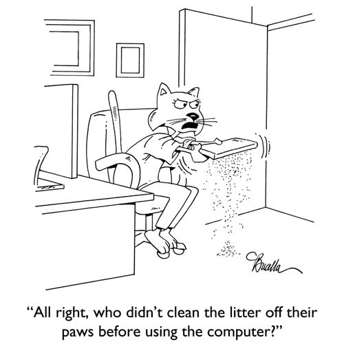 "All right, who didn't clean the litter of their paws before using the computer?"